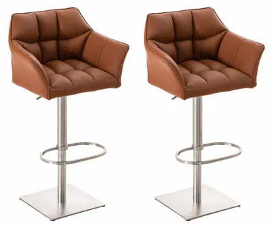 Produktbild von CLP 2er Set Barhocker Damaso Kunstleder drehbar und höhenverstellbar hellbraun Gestell Farbe edelstahl
