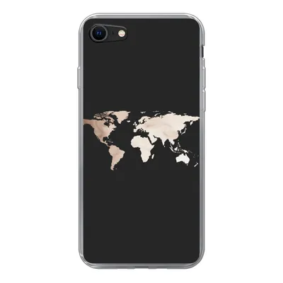 Produktbild von MuchoWow® Handyhülle Schutzhülle Hülle für iPhone SE 2020 Weltkarte - Leder - Schwarz Silikon Softcase Handy Hülle - Kartenbesitzer