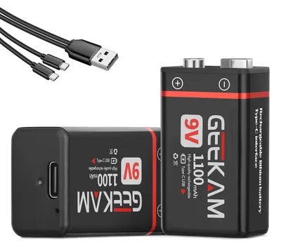 Productafbeelding van 9 V accu, 2 x 1100 mAh 9 volt accu's, oplaadbare batterijen