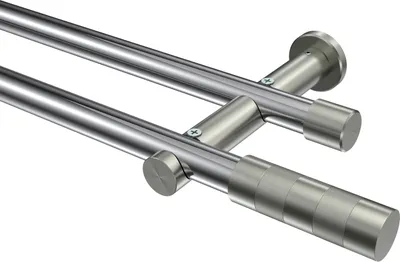 Produktbild von Interdeco Gardinenstange / Vorhangstange Chrom / Edelstahl-Optik, Typ Platon Mavell (Zylinder) ohne Ringe, 20 mm Ø 2-läufig, 400 cm