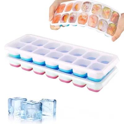 Eiswürfelform aus Silikon mit Deckel, 2 Stück, 28 Würfel, BPA-frei