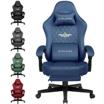 Produktbild von GTPLAYER Gaming Stuhl Stoff Gaming Chair Ergonomisch Bürostuh PC Stuhl,  Verstellbarer und Drehbarer Schreibtischstuh mit Fußstütze, Blau