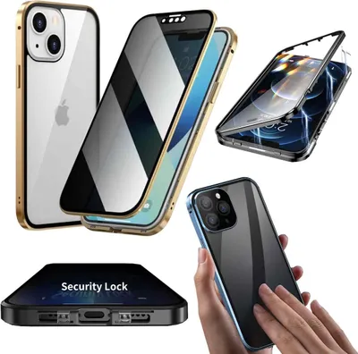Immagine prodotto di Per Apple iPhone 15 Pro Max Custodia del telefono cellulare Custodia di vetro magnetica a doppio lato paraurti privacy