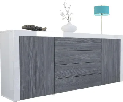 Produktbild von Vladon Sideboard Kommode La Paz, Germany, Korpus in Weiß Hochglanz / Front in Avola-Anthrazit mit Rahmen in Weiß Hochglanz
