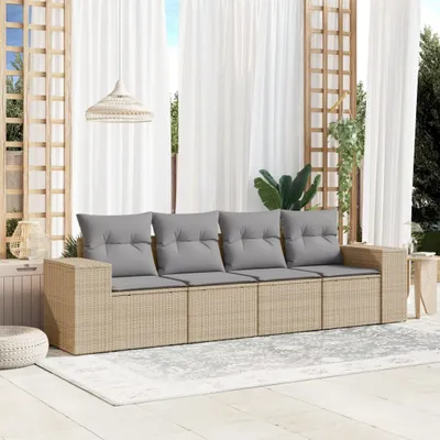Produktbild von Design 4-tlg. Garten-Sofagarnitur mit Kissen Beige Poly Rattan, Gartensofas 2024 Neu