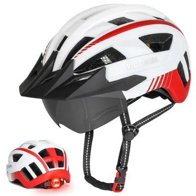 Produktbild von VICTGOAL Fahrradhelm mit Visier für Herren Damen, LED Rücklicht und Brille