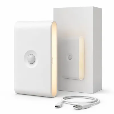 Produktbild von LED Sensor Nachtlicht 2 Stück, Kabellose Bewegungsmelder Lampe mit Magnet, USB Aufladbar, Warmweiß Nachtlampe für Schlafzimmer