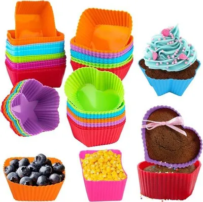 Produktbild von Silikon-Muffinförmchen, 60 Stück, 4 Formen, wiederverwendbare Silikon-Backform für Muffins und Cupcakes, Silikon-Muffinform mit Antihaftbeschichtung, BPA-frei, Cupcake-Formen für das Backen zu Hause, Incrème