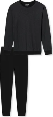 Image de UNCOVER by SCHIESSER Ensemble pyjama homme 2 pièces - long, col rond, coton, uni/motif Noir S