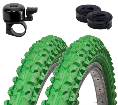 Produktbild von 2 x Roverstone Fahrradreifen 24 x 2,125 (57-507) Grün + 2 Schläuche DV inkl. Fahrradklingel