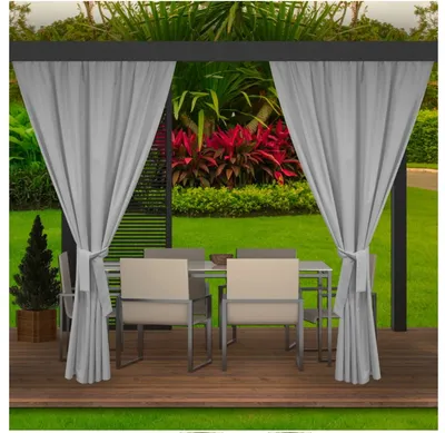 Produktbild von Gartenvorhang 2 Stück 155x220cm, Garten Vorhang Grau, wasserdichter Außenvorhang, Außenvorhang, Terrasse Vorhang, Balkon Vorhang