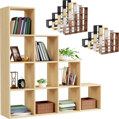 Produktbild von MIADOMODO® Treppenregal - Sonoma, 10 Fächer, 129,5x29x129,5 cm, für Wohnzimmer, Stabil, Offen, Freistehend, Indoor, aus MDF-Platte - Stufenregal