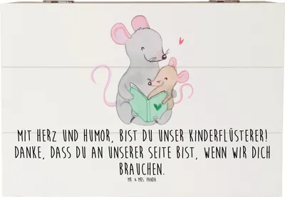 Produktbild von Mr. & Mrs. Panda Geschenkbox Baby-Sitter Engelflüsterer 22 x 15 cm - Weiß - Geschenk, fotokiste, Anerkennung, Bedanken, handgefertigt, Fürsorge, Box, Aufmerksamkeit