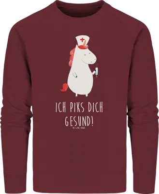 Produktbild von Mr. & Mrs. Panda Baumwoll Pullover Einhorn Krankenschwester Größe M - Burgundy - Geschenk, Bio, Krankenpflegerin, Ärztin, Krankenpfleger, Sweater, Unicorn, Sweatshirt