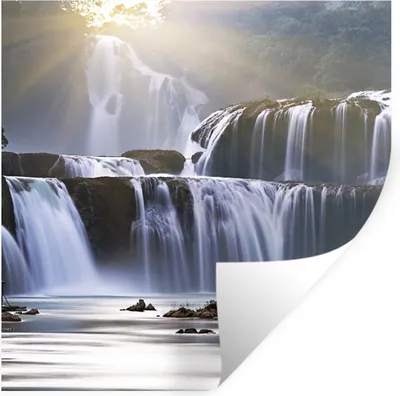 Produktbild von MuchoWow® Wandtattoo Wandsticker Wandaufkleber Wasserfall - Felsen - Natur 100x100 cm Selbstklebend und Repositionierbar - Wierderverwendbar - Selbstklebend