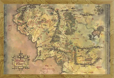 Image de Le Seigneur des Anneaux - Poster - Carte de la Terre du Milieu + Wechselrahmen, Shinsuke® Maxi MDF Eiche, Acryl-Scheibe