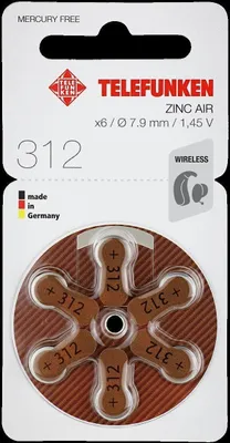 Produktbild von Telefunken Hörgeräte Batterien Größe 312er (60 Stück)