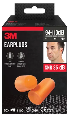 Produktbild von 3M™ Gehörschutzstöpsel - SNR-Wert 35 dB - Weichschaum Orange - 50 Paar 100 Stück