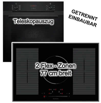 Produktbild von Herdset Siemens Einbaubackofen Hydrolyse Teleskopauszug + Wolkenstein Induktionskochfeld 77 cm Booster Flexzonen