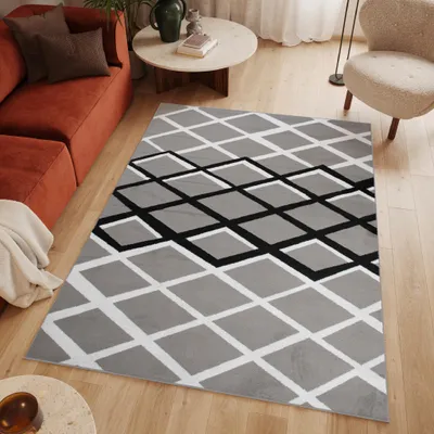 Image de Tapis LUXURY Moderne Crème Noir Gris Salon  250 x 350 cm