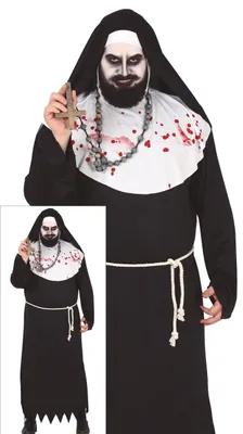 Produktbild von Zombie Nonnen Kostüm für Erwachsene mit Zubehör Halloween Grusel, Größe: 54 - 56 (XL) Farbe: Weiß