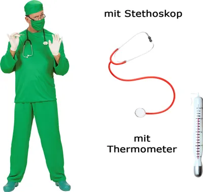 Produktbild von Kostüm Set Chirurg Arzt Doktor mit Stethoskop + Thermometer L - 52/54