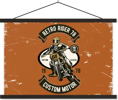 Produktbild von MuchoWow® Textilposter Motorrad - Retro - Zitat 60x40 cm mit schwarzem Rahmen - Hölzernes