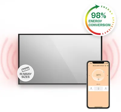 Zdjęcie produktu dla KlarsteinLa Palma 1000 Smart, panel grzewczy na podczerwień 2 w 1, grzejnik, 120 x 60 cm, 1000 W, lustrzany front