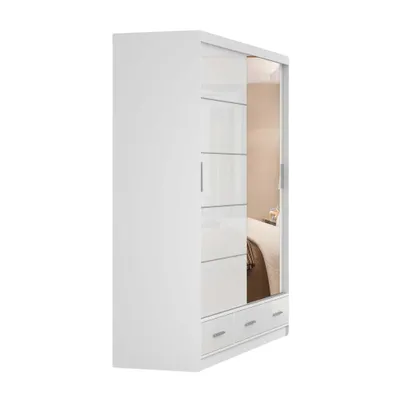 Produktbild von Schwebetürenschrank Kleiderschrank 203 cm Weiß/Weiß semigloss mit Spiegel Florence