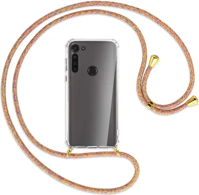 Produktbild von Handykette Backcover-Schutzhülle mit Band (Metall goldfarben) für Motorola Moto G8 - Rainbow