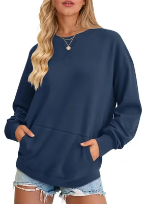 Produktbild von AUSELILY Damen Sweatshirt Rundhals Langarm Pullover mit Tasche