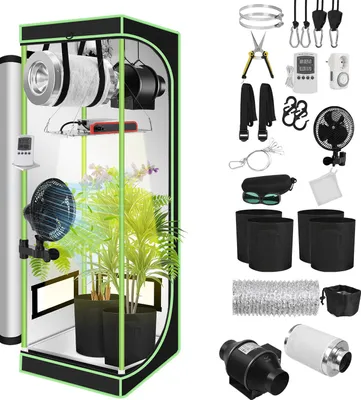 Image de Bettizia Growbox set complet,serre intérieure avec 100W LED plein spectre gradable, filtre carbone, ventilateur, tente de culture, tente de culture,60x60x140