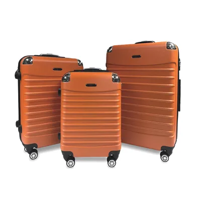 Produktbild von Set mit 3 Polycarbonat-Trolleys, Rorik Adventure, 20/24/28 Zoll, 35/58/92 L, Zahlenschloss, 360° Doppelrollen, Teleskopgriff, Orange, Größe S/M/L