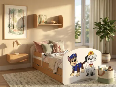 Produktbild von Happy Babies Kinderbett - Mit Matratze & Schublade und Rausfallschutz, 90x190, Mädchen Kinderbetten & Jugendbett Jungen Kids Bed, Jugendbett für Bodentief Ausziehbett Kleinkind, Lattenrost
