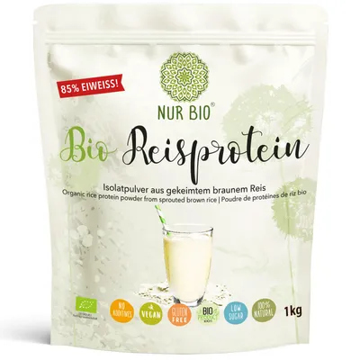 Produktbild von NurBio® Reisprotein 1 kg, 85% Eiweiß, pflanzliches Protein pur aus braunem gekeimten Reis