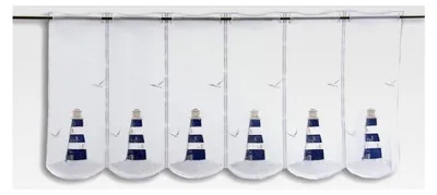 Produktbild von Scheibengardine Leuchtturm blau Höhe 45cm | in verschiedenen Breiten erhältlich | Gardine | Panneaux (Höhe 45cm) | (BxH 112x45cm)