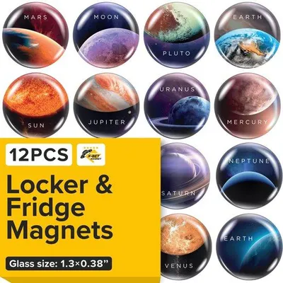 Produktbild von Sternenmagneten - Raummagneten - Astronomiemagneten - Kindermagneten für den Kühlschrank - Magnetensatz für das Planetensystem - Mini-Magneten für Whiteboards - Kühlschrankmagneten - 12 Stück