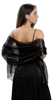 Zdjęcie produktu dla Stola do sukienki wieczorowej, damska, czarna, 170x70 cm, organza jedwabna