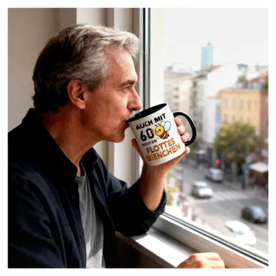 Produktbild von Personalisierte Geburtstagstasse für Frauen, Porzellantasse mit Spruch, Geburtstagsgeschenk Kaffeetasse 350 ml, für Kollegin oder Mama (Honigbecher 60 Jahre)