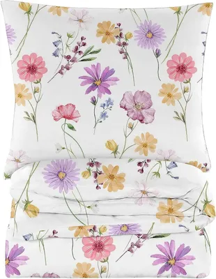 Productafbeelding van Dekbedovertrekset 200x200 cm - 2-delig Microvezel - Bloemendessin - Wit