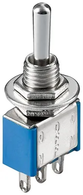 Obrázek produktu pro 100x Goobay 10022 miniaturní přepínač, ON - OFF - ON, 3 kolíky, modré pouzdro - ideální pro kutily nebo modeláře