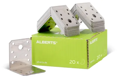 Zdjęcie produktu dla Alberts 869083 Łączniki kątowe, stal nierdzewna, 70 x 70 x 55 mm, zestaw 20 sztuk