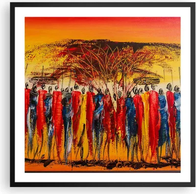 Produktbild von Gerahmtes Poster - Schwarzer Rahmen - Afrika Stamm - 60x60 cm - Wand Bild - Wanddeko - Wandbilder - Kunstposter - Wandposter - Bilderrahmen - Bilder - Kunstdruck - Wandbild - P2BAC60x60-3752