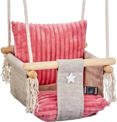 Produktbild von Love Gifts® Babyschaukel aus Holz hochwertig und geeignet als indoor Schaukel, montierbar an der Decke sowie im Türrahmen, Rosa,  EU