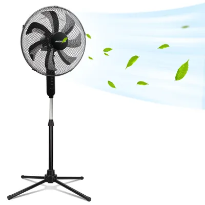 Produktbild von Aigostar - Standventilator, 3 Geschwindigkeiten, 7 Klingen, 41 cm Durchmesser, leise, 75° Oszillation, Schwarz