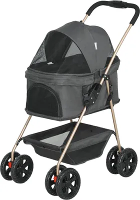 Image de Poussette pour chien 3 en 1 Buggy pour chien Pliable Caisse pour chien, sac de transport pliable avec porte-boisson, Buggy pour chien, poussette pour chat avec roues 360° Buggy pour chat pour mini chiens de moins de 4 kg, Gris Aosom
