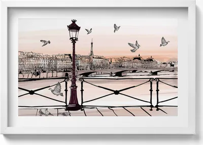 Produktbild von Sonnenuntergang über der Seine– Wandbild mit Rahmen – Gerahmtes Bild  – Wanddekoration – 60x40 cm –  Schwarz Rahmen