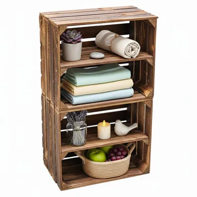 Produktbild von Holzkiste geflammt 50x40x30cm langer Boden - Regal-Box Obstkiste Weinkiste