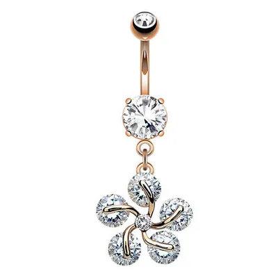 Produktbild von Taffstyle Bauchnabelpiercing Bauchnabelpiercing Stecker Blütenblätter Kristall Anhänger, Rosegold
