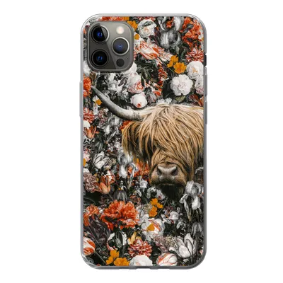 Produktbild von MuchoWow® Handyhülle Schutzhülle Hülle für iPhone 13 Pro Max Schottischer Highlander - Blumen - Orange Silikon Softcase Handy Hülle - Mobiltelefon